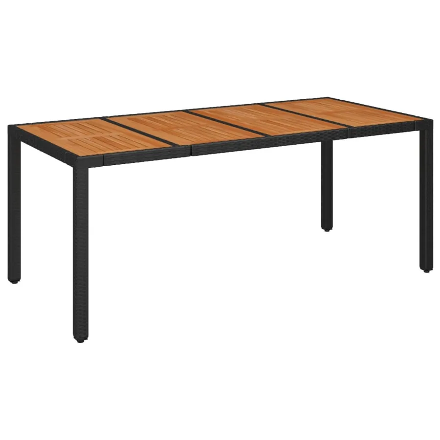 Table de jardin dessus en bois Noir 190x90x75 cm Résine tressée - 2