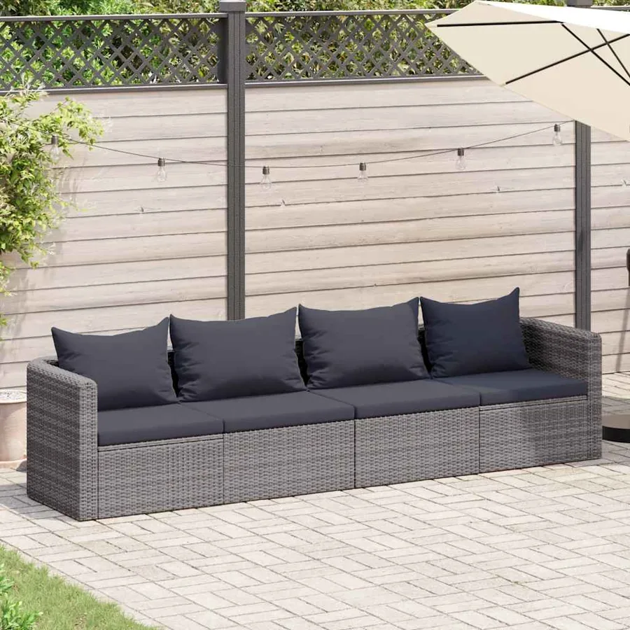 Meuble de jardin 4 pcs avec coussins Gris Résine tressée