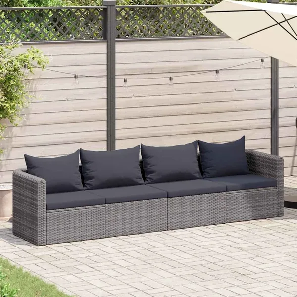 Meuble de jardin 4 pcs avec coussins Gris Résine tressée