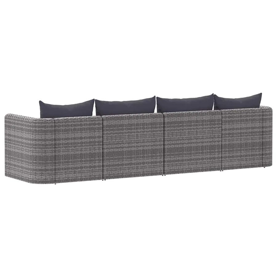 Meuble de jardin 4 pcs avec coussins Gris Résine tressée - 3