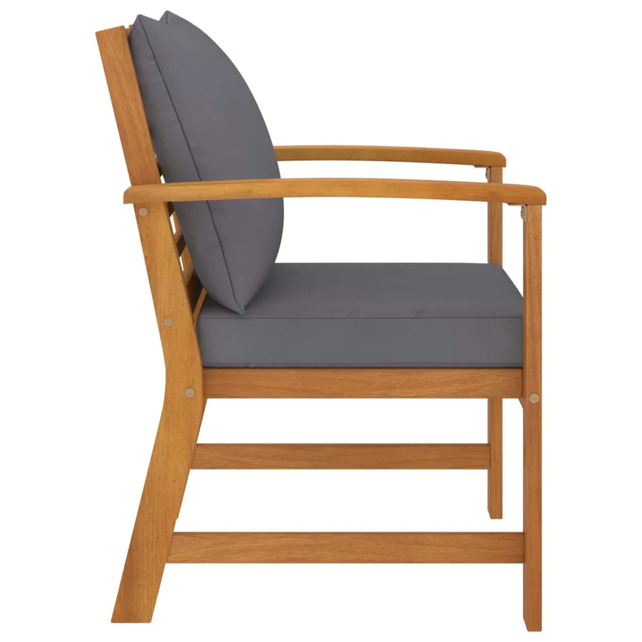 Chaises de jardin lot de 2 avec coussin gris foncé Bois acacia - 3