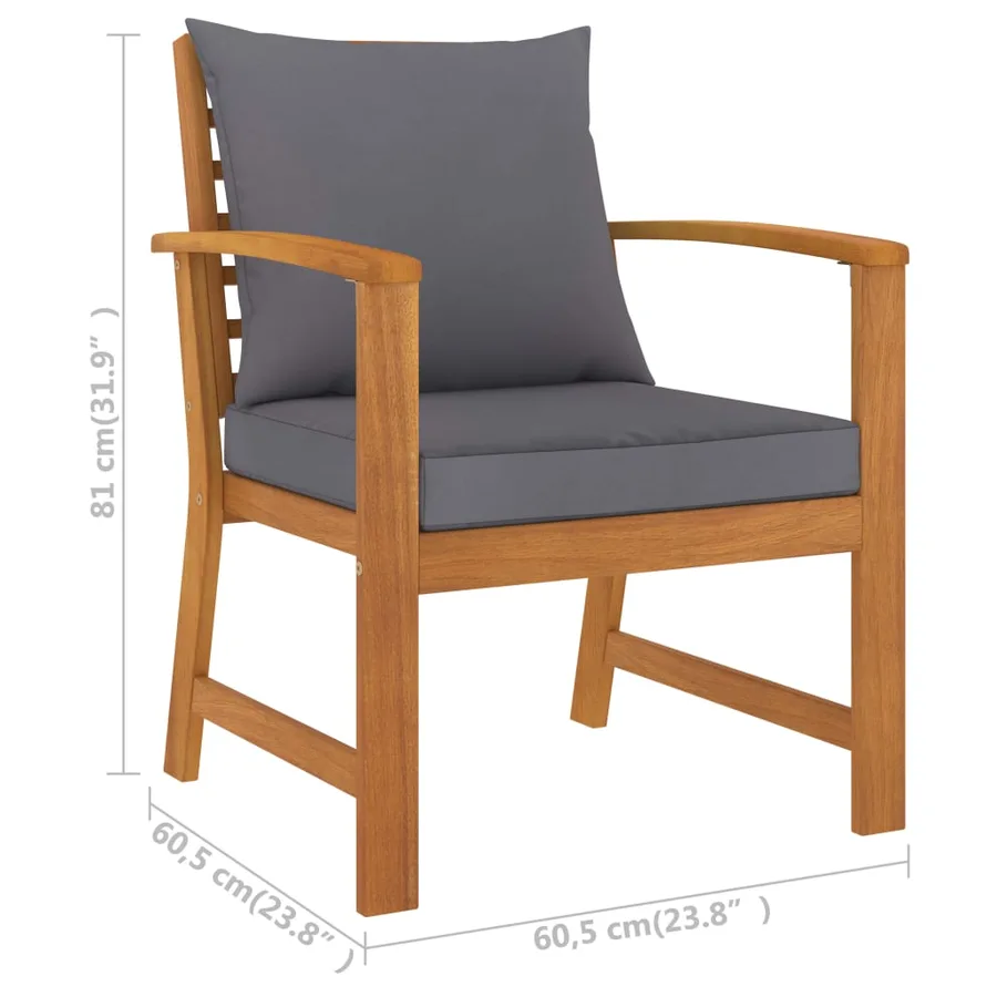 Chaises de jardin lot de 2 avec coussin gris foncé Bois acacia - 6