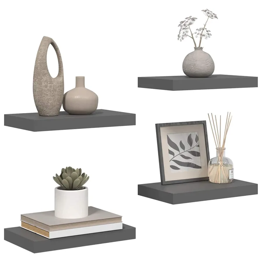 Étagère murale flottante 4 pcs Gris brillant 40x23,5x3,8 cm MDF - 5