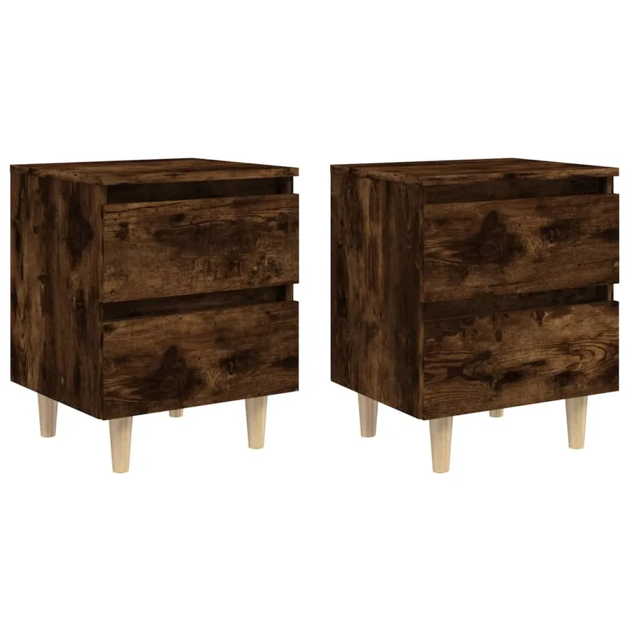 Tables de chevet et pieds en bois 2 pcs Chêne fumé 40x35x50 cm - 2