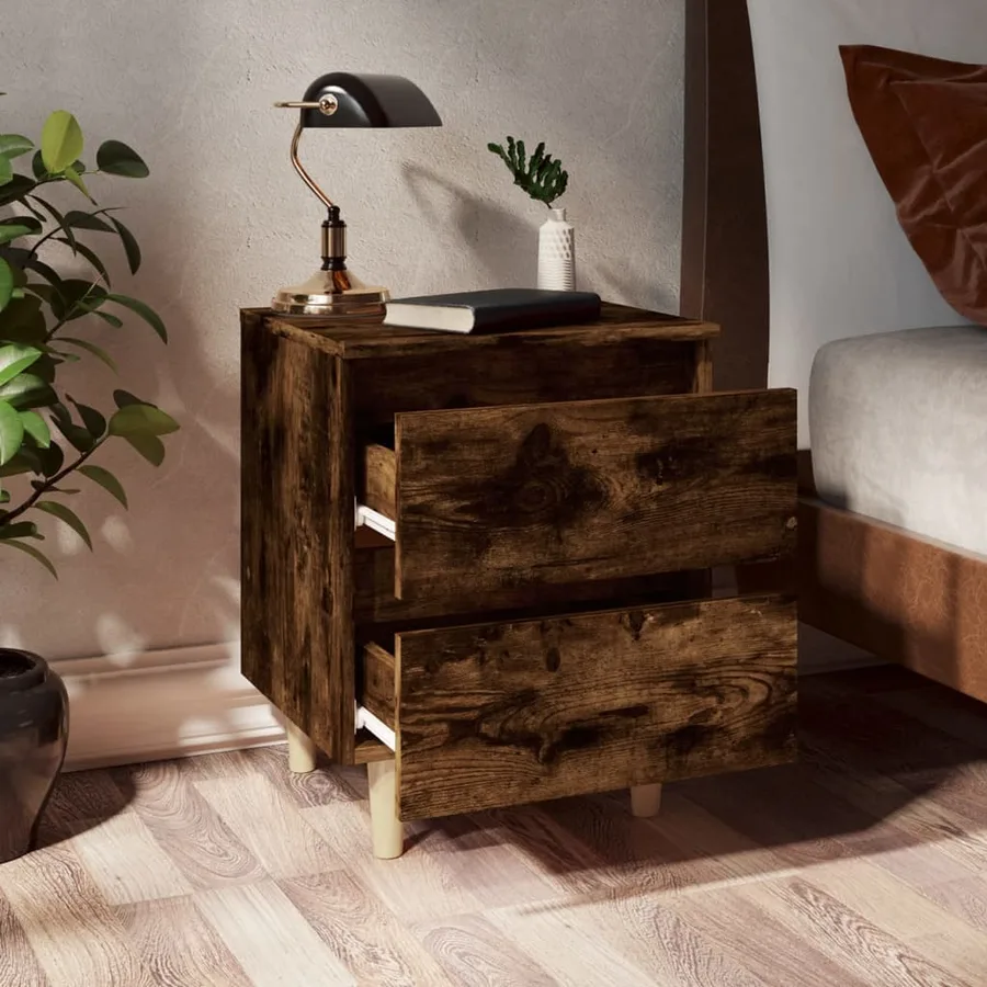 Tables de chevet et pieds en bois 2 pcs Chêne fumé 40x35x50 cm - 3