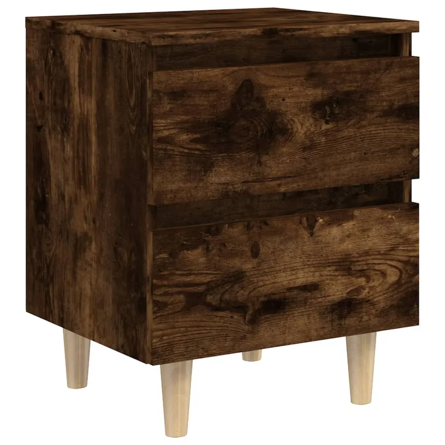 Tables de chevet et pieds en bois 2 pcs Chêne fumé 40x35x50 cm - 5