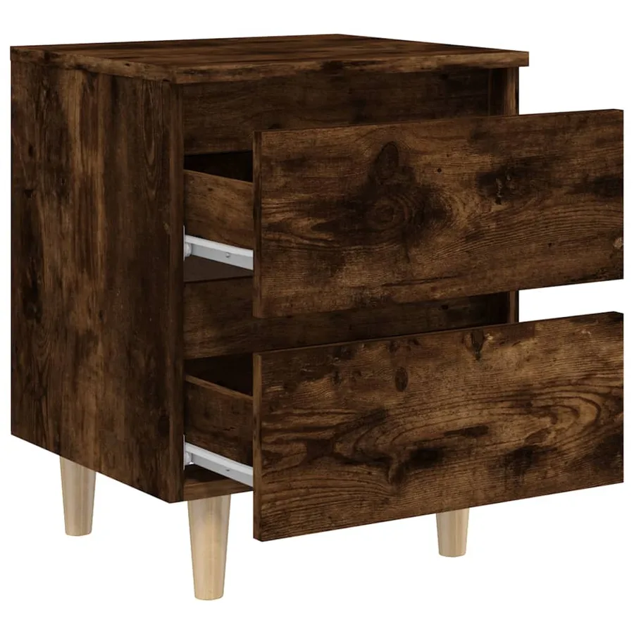 Tables de chevet et pieds en bois 2 pcs Chêne fumé 40x35x50 cm - 8