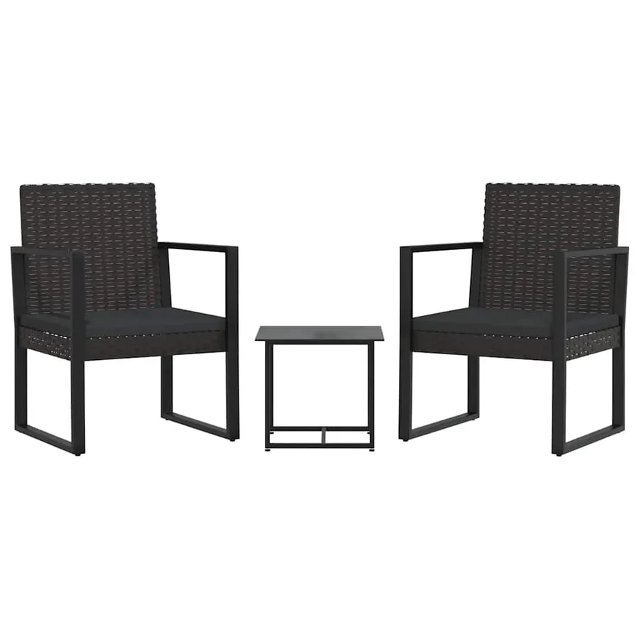 Salon de jardin 3 pcs avec coussins Noir Résine tressée - 2