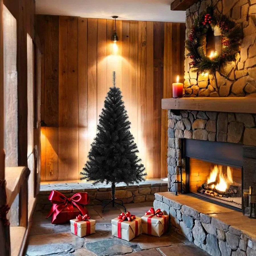 Sapin de Noël artificiel avec support noir 150 cm PVC - 2