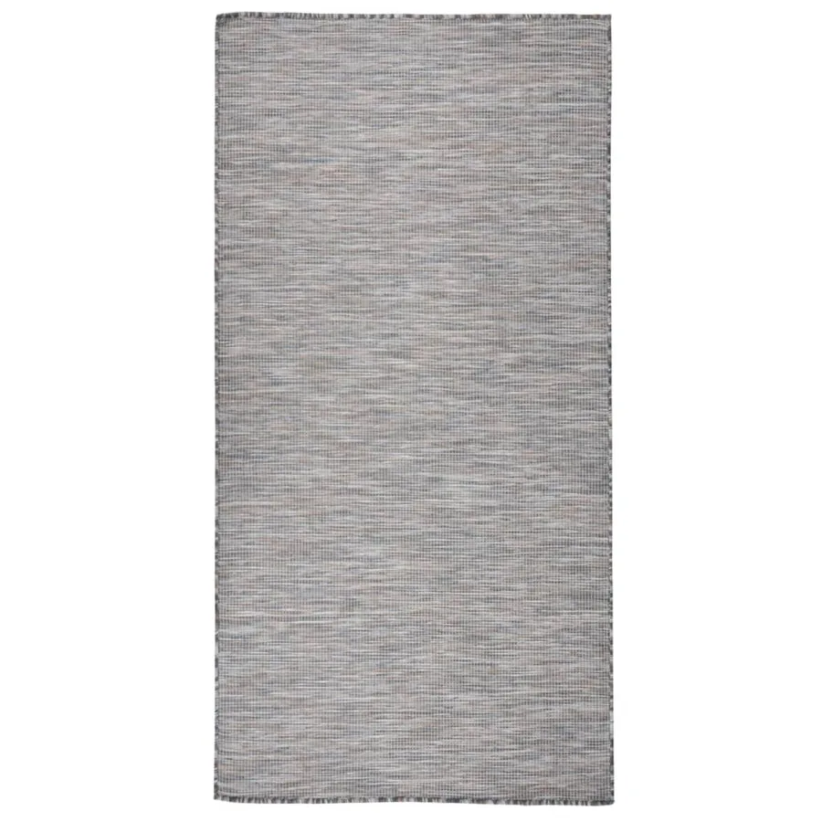 Tapis à tissage plat d'extérieur 100x200 cm Marron et bleu