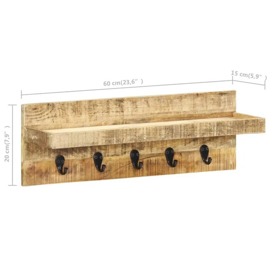 Porte-manteau mural 60x15x20 cm Bois de manguier brut solide - 7