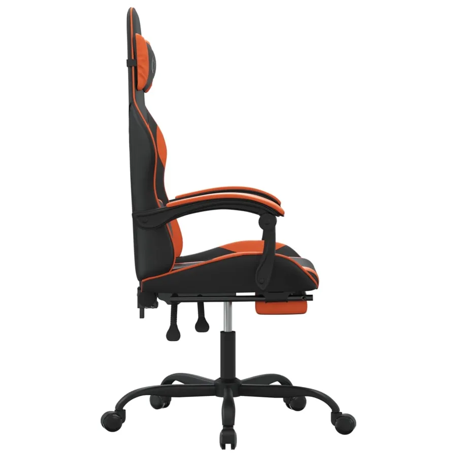 Chaise de jeu avec repose-pied Noir et orange Similicuir - 4