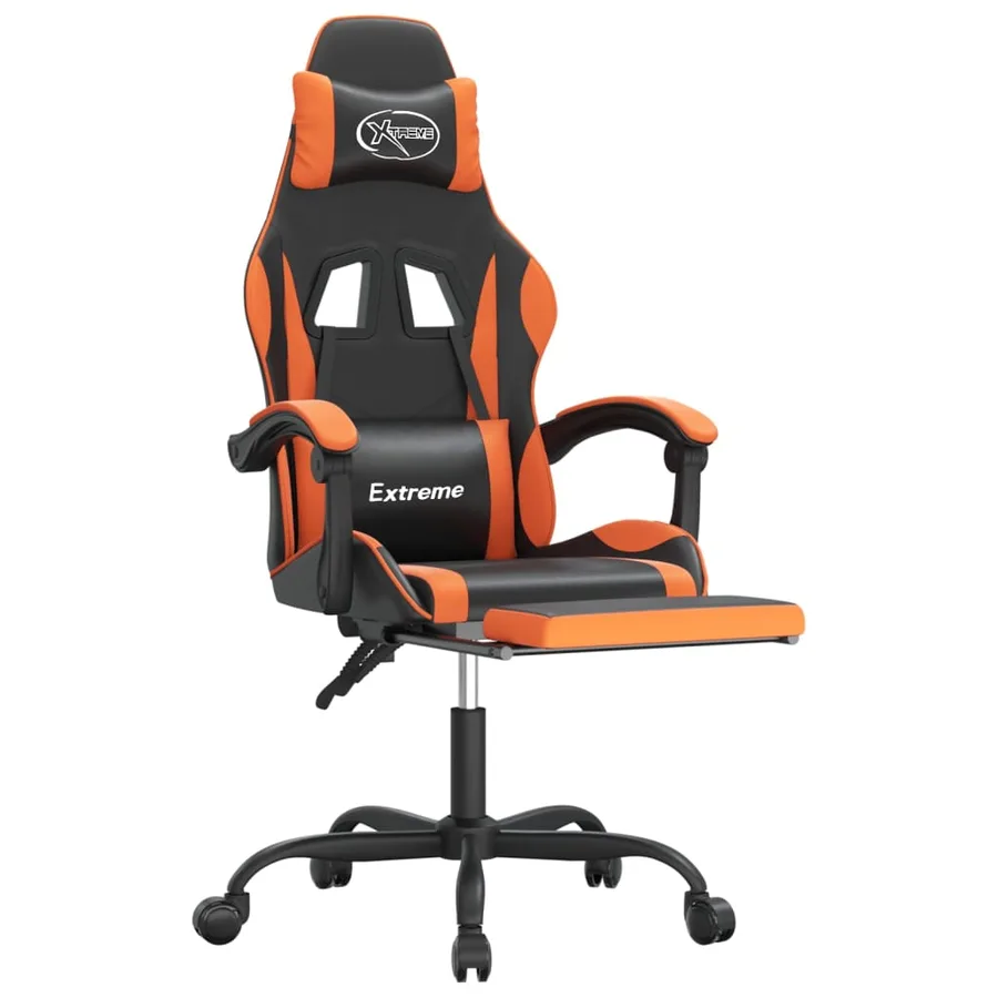 Chaise de jeu avec repose-pied Noir et orange Similicuir - 6