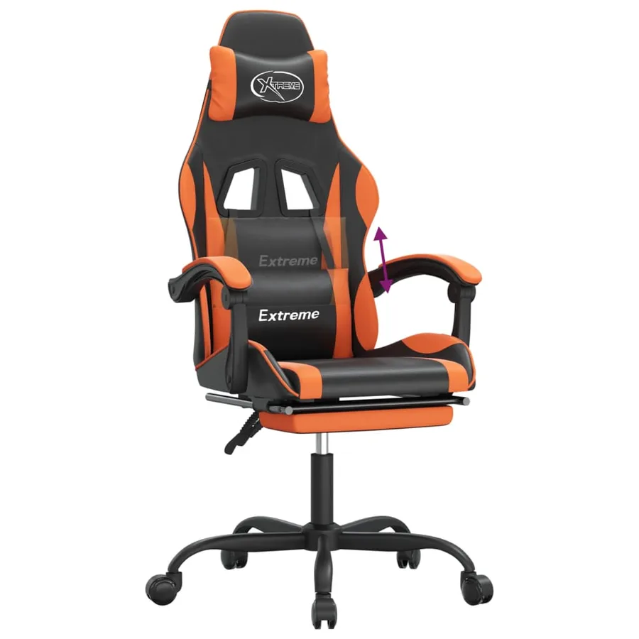 Chaise de jeu avec repose-pied Noir et orange Similicuir - 8