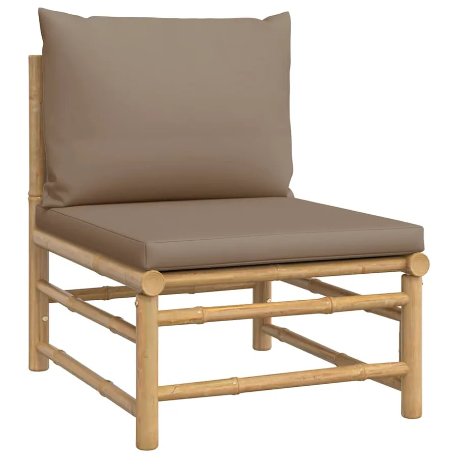 Canapé central de jardin avec coussins taupe bambou - 2