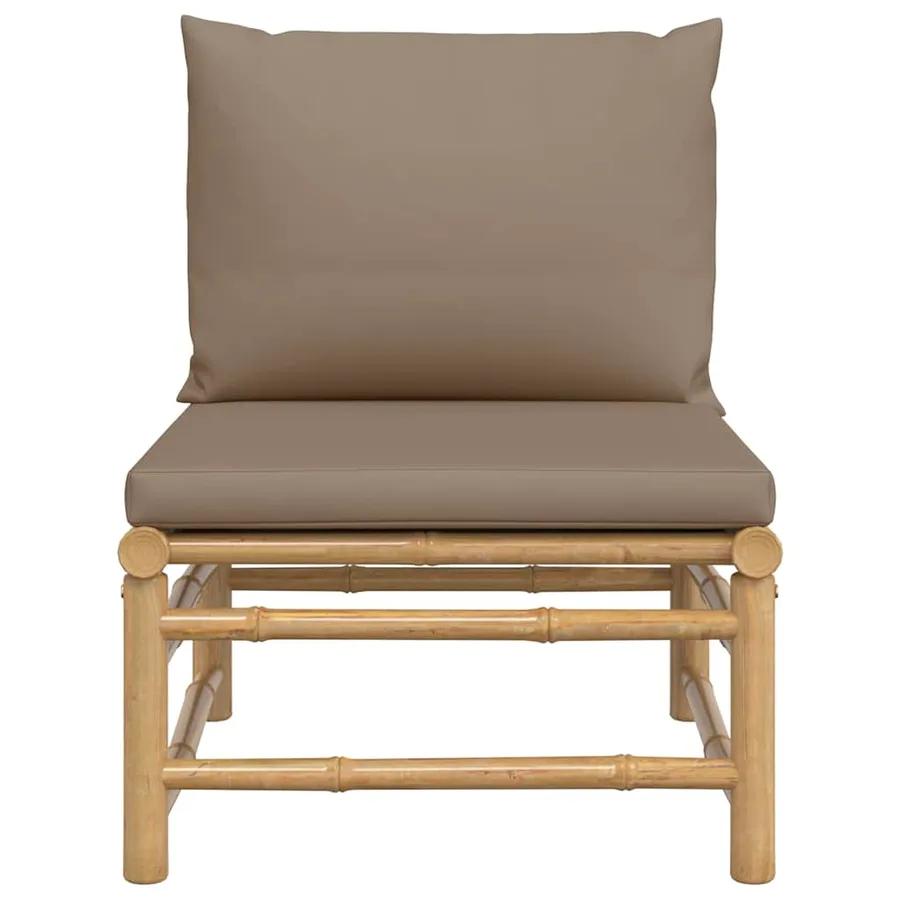 Canapé central de jardin avec coussins taupe bambou - 3