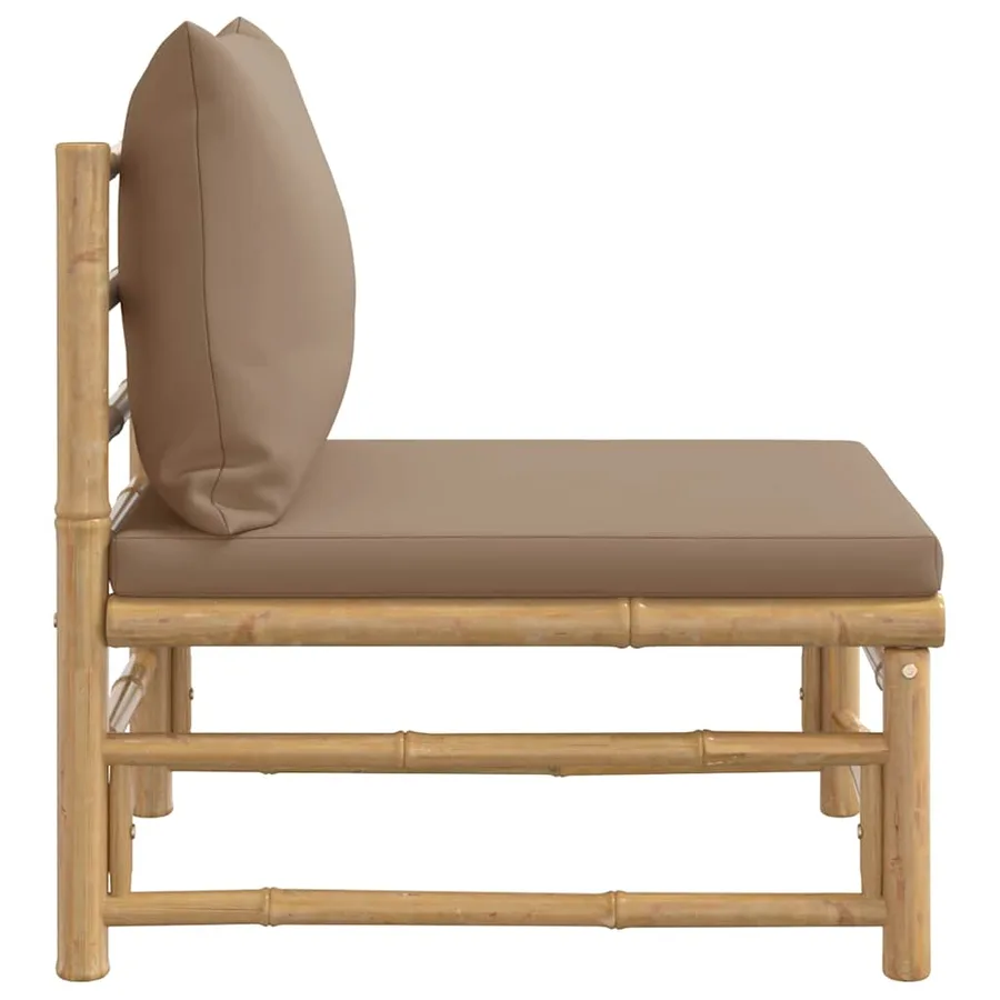 Canapé central de jardin avec coussins taupe bambou - 4