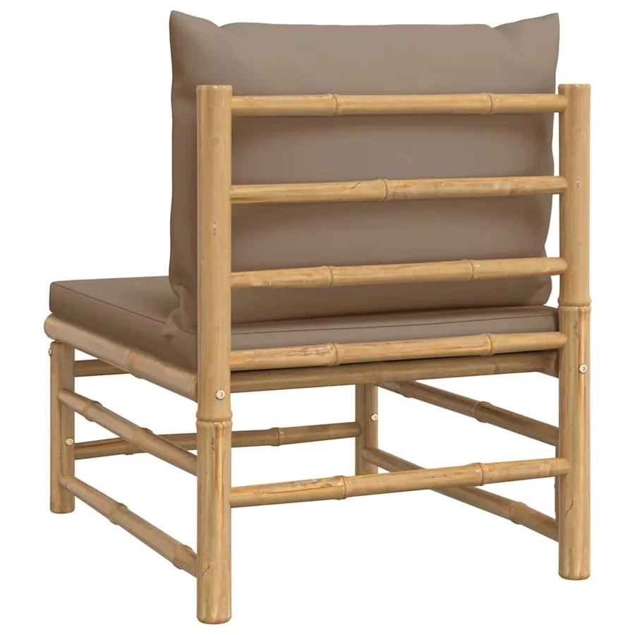 Canapé central de jardin avec coussins taupe bambou - 5