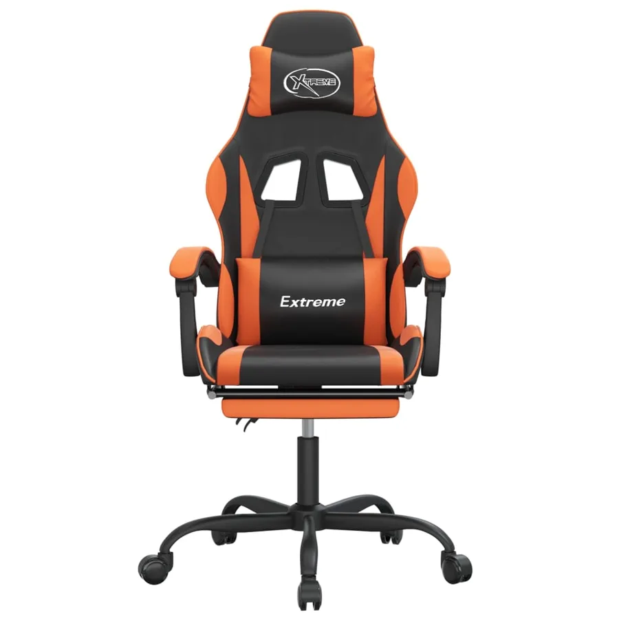 Chaise de jeu pivotante repose-pied Noir et orange Similicuir - 3