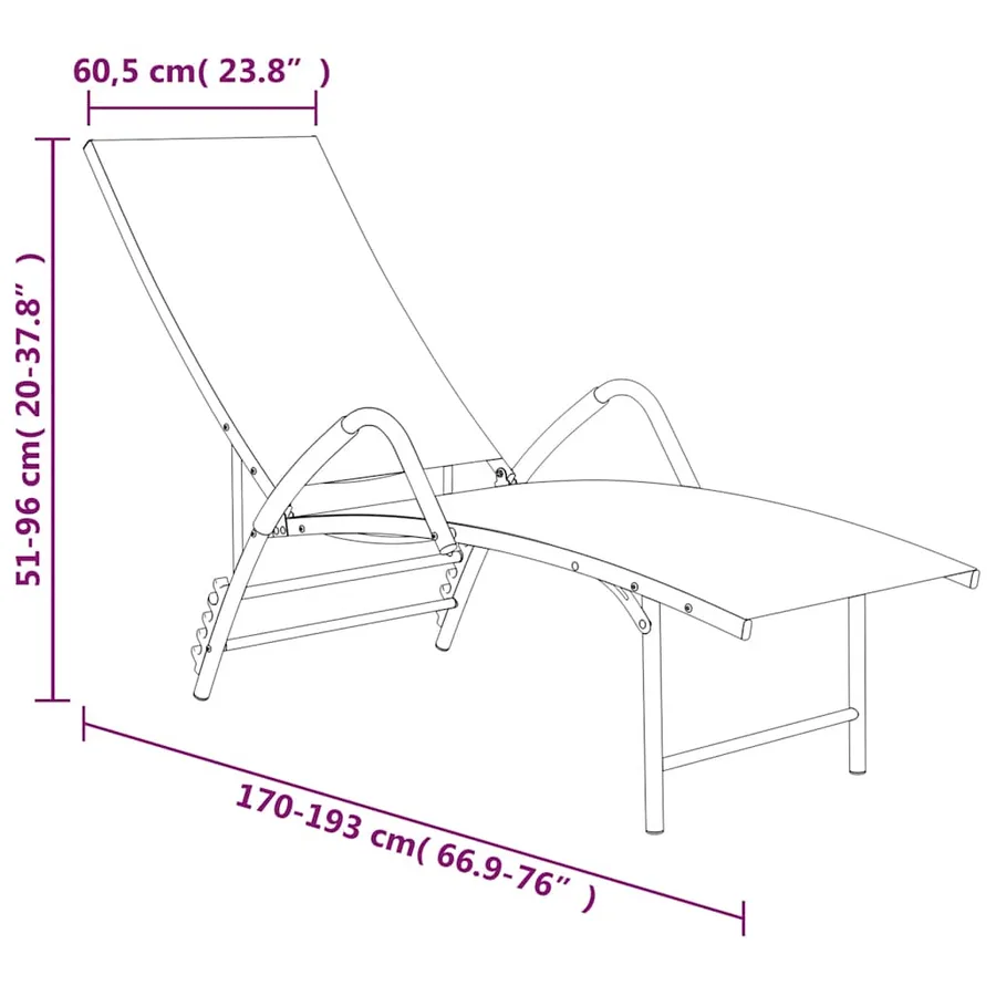 Chaise longue textilène et aluminium noir - 45