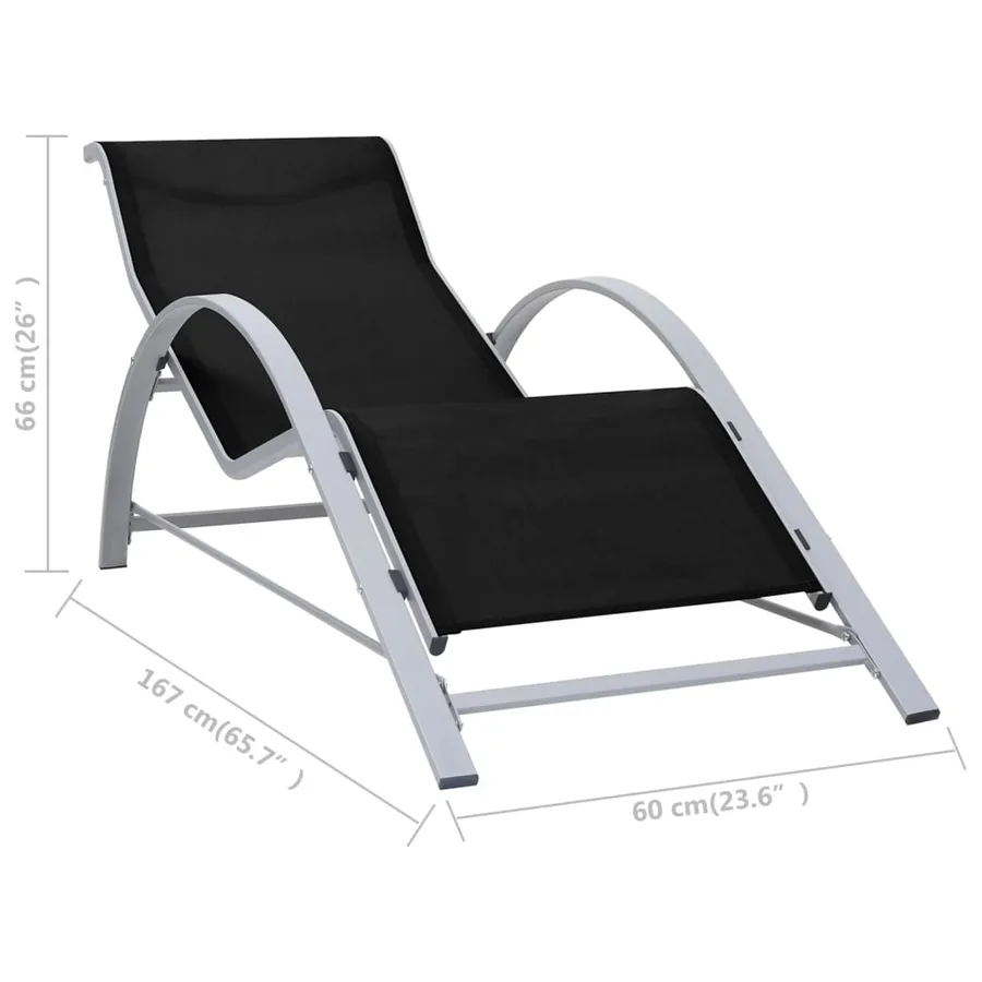Chaise longue textilène et aluminium noir - 7