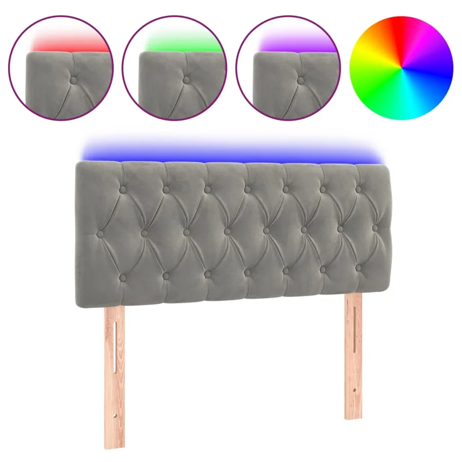 Tête de lit à LED Gris clair 100x7x78/88 cm Velours - 2