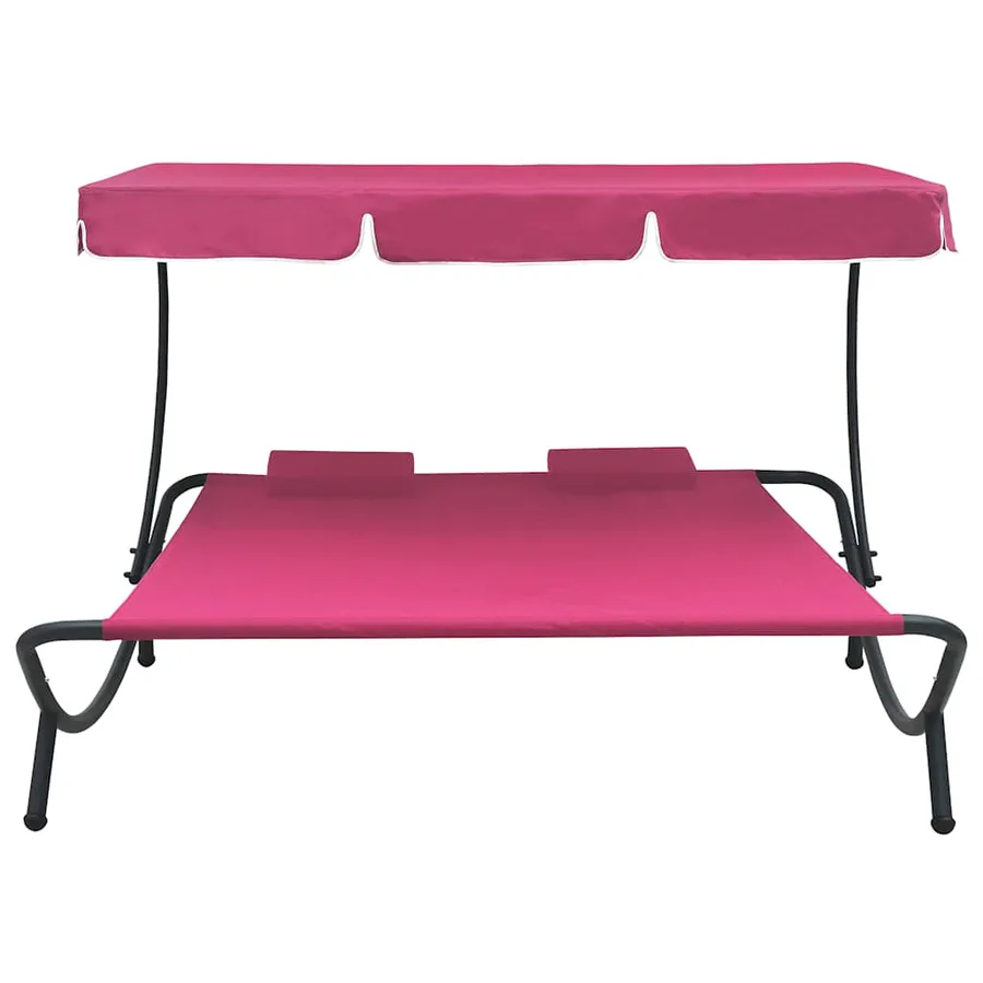 Lit de repos d'extérieur avec auvent et oreillers rose - 2