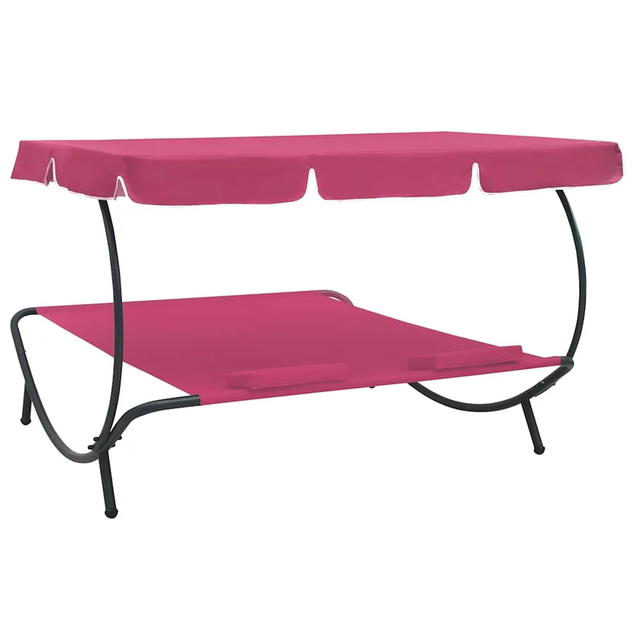 Lit de repos d'extérieur avec auvent et oreillers rose - 4