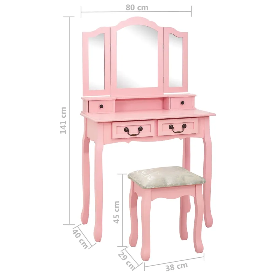 Ensemble de coiffeuse avec tabouret Rose 80x69x141 cm Paulownia - 12