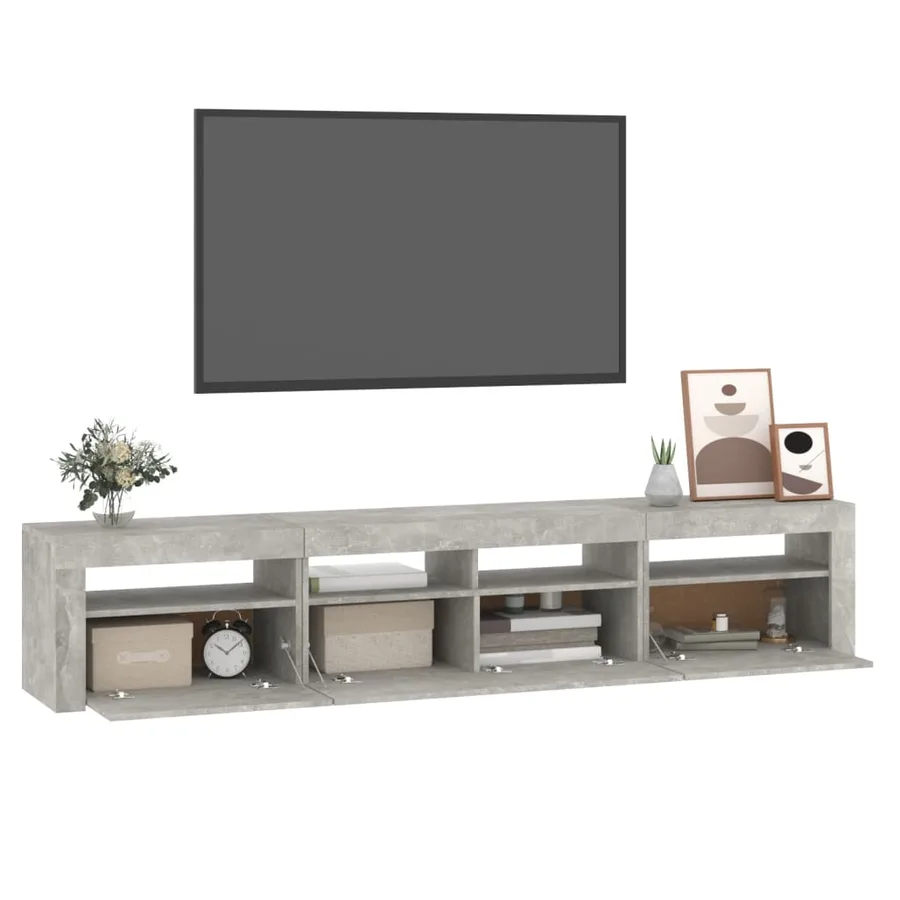 Meuble TV avec lumières LED Gris béton 210x35x40 cm - 11