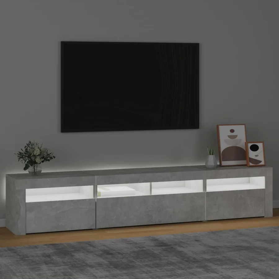 Meuble TV avec lumières LED Gris béton 210x35x40 cm - 3