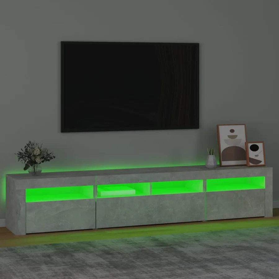 Meuble TV avec lumières LED Gris béton 210x35x40 cm - 4