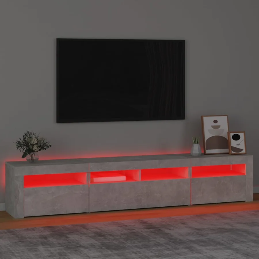 Meuble TV avec lumières LED Gris béton 210x35x40 cm - 5