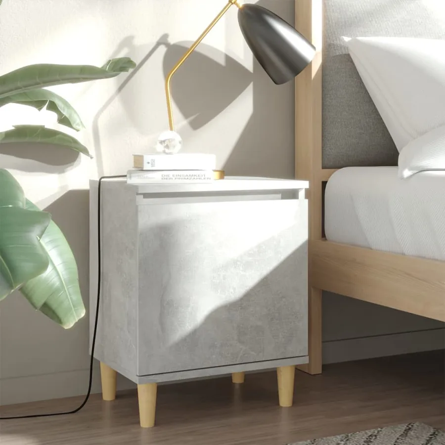 Tables de chevet avec pieds en bois 2 pcs Gris béton 40x30x50cm