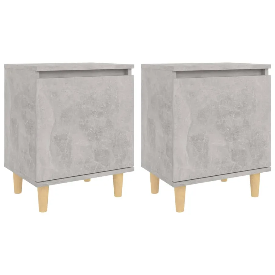 Tables de chevet avec pieds en bois 2 pcs Gris béton 40x30x50cm - 2