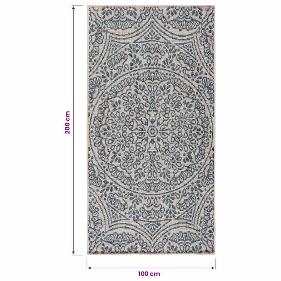 Tapis à tissage plat d'extérieur 100x200 cm Motif bleu - 6