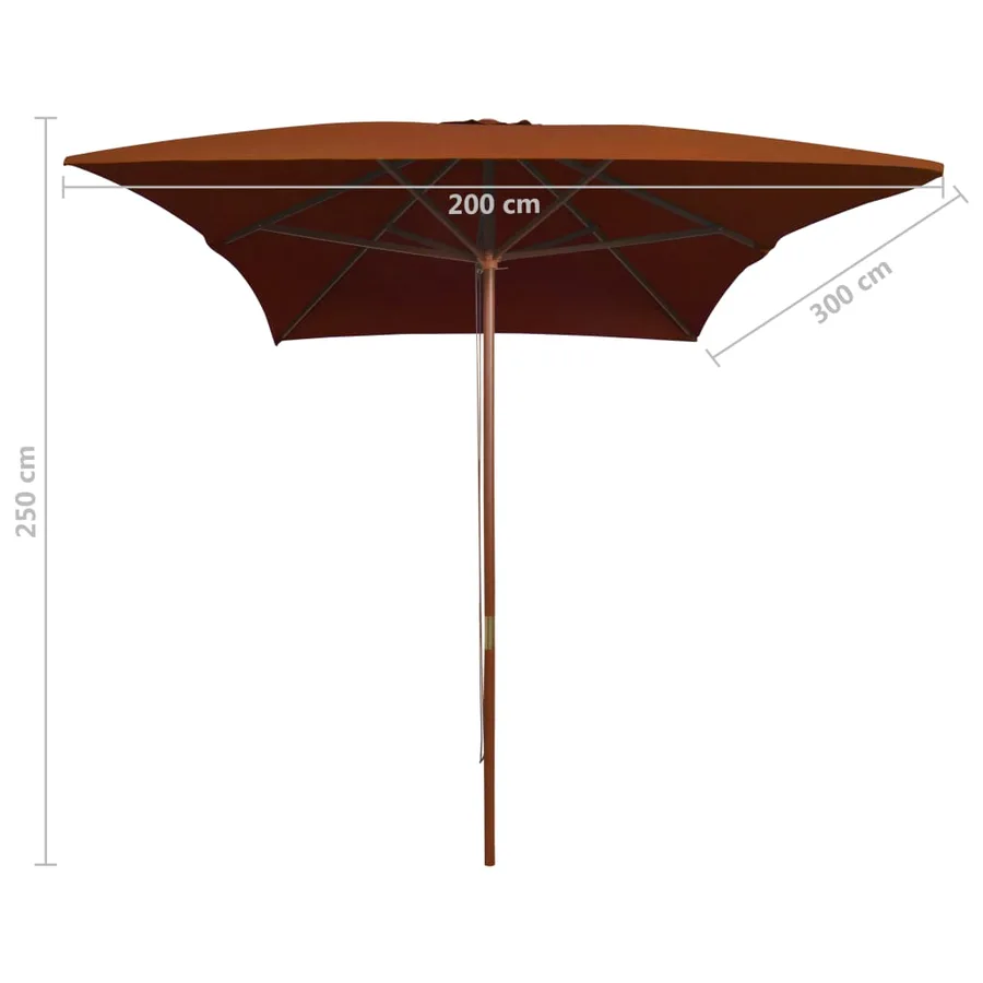 Parasol de jardin avec mât en bois terre cuite 200x300 cm - 6