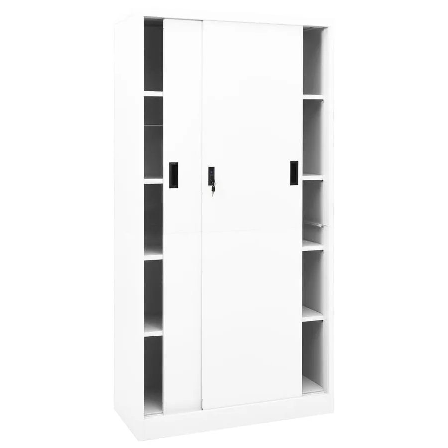 Armoire de bureau et porte coulissante Blanc 90x40x180 cm Acier - 3