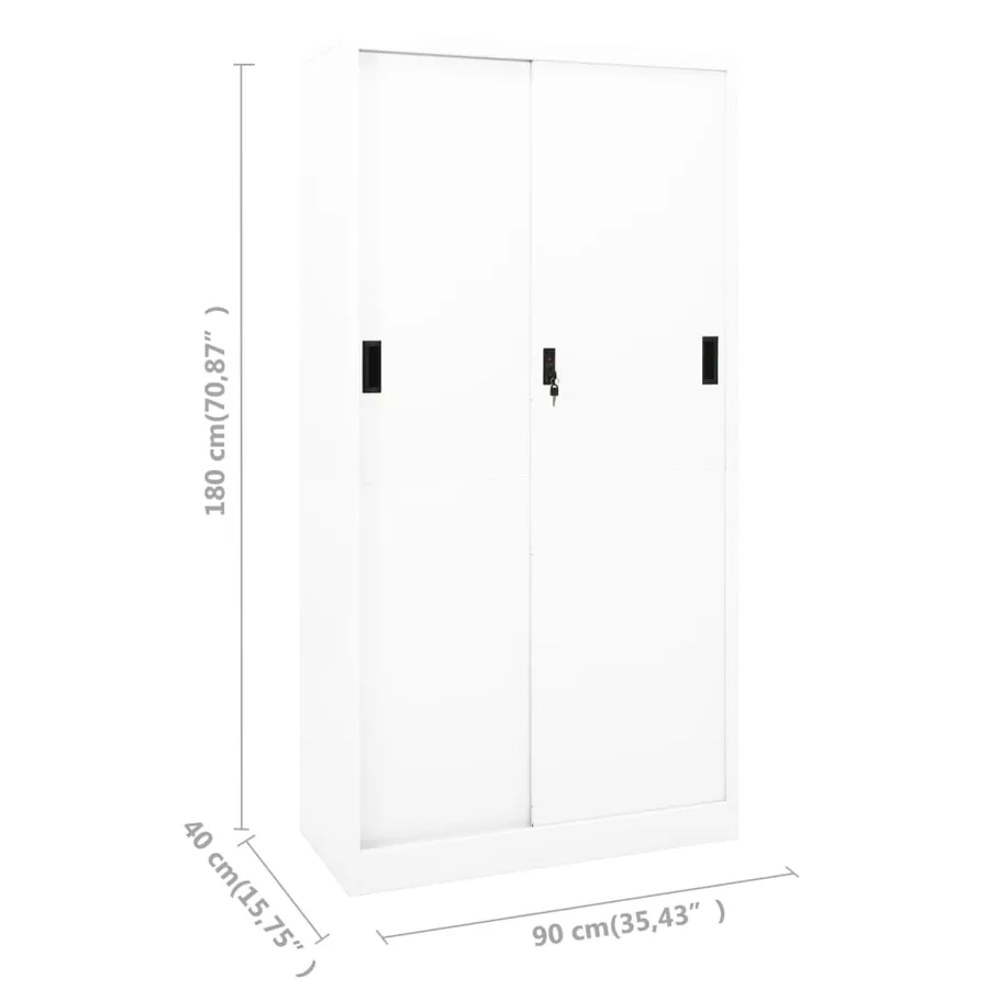 Armoire de bureau et porte coulissante Blanc 90x40x180 cm Acier - 9