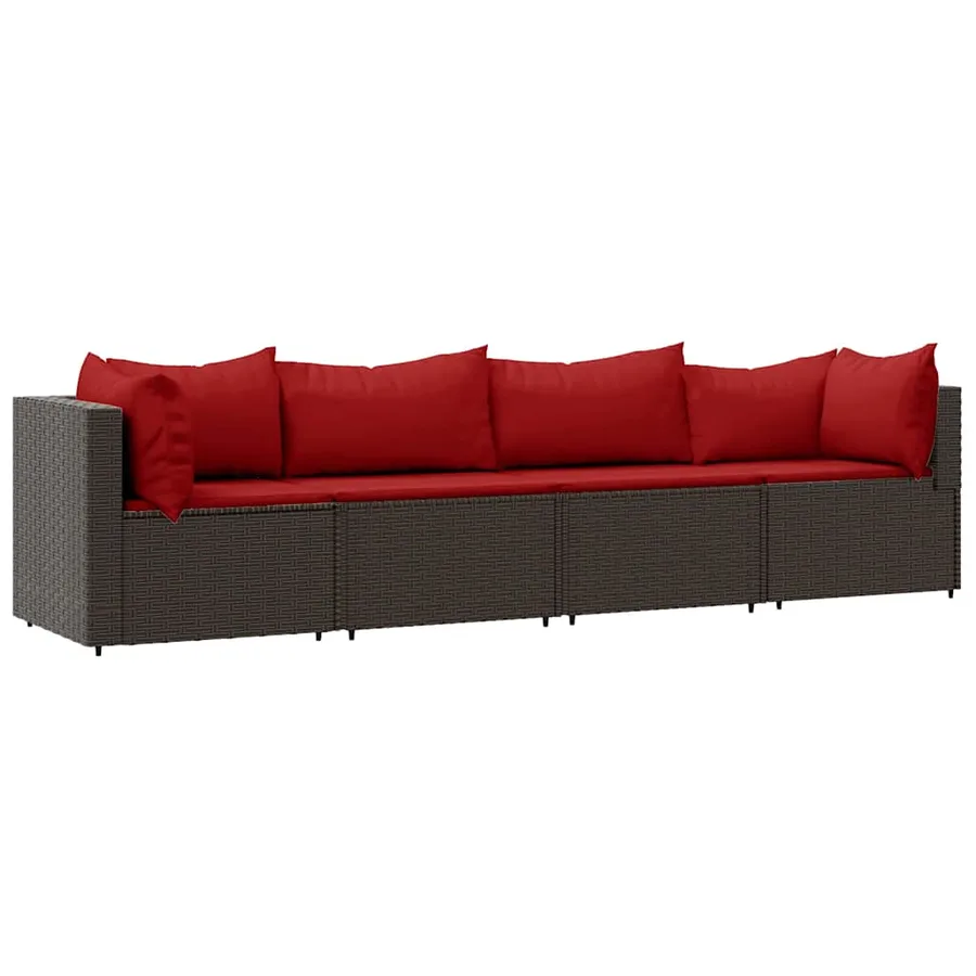 Salon de jardin 4 pcs avec coussins Marron Résine tressée - 2
