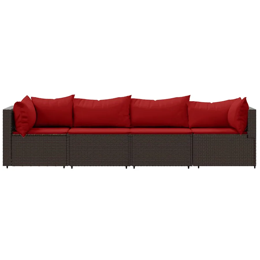 Salon de jardin 4 pcs avec coussins Marron Résine tressée - 3