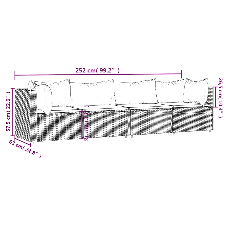 Salon de jardin 4 pcs avec coussins Marron Résine tressée - 9