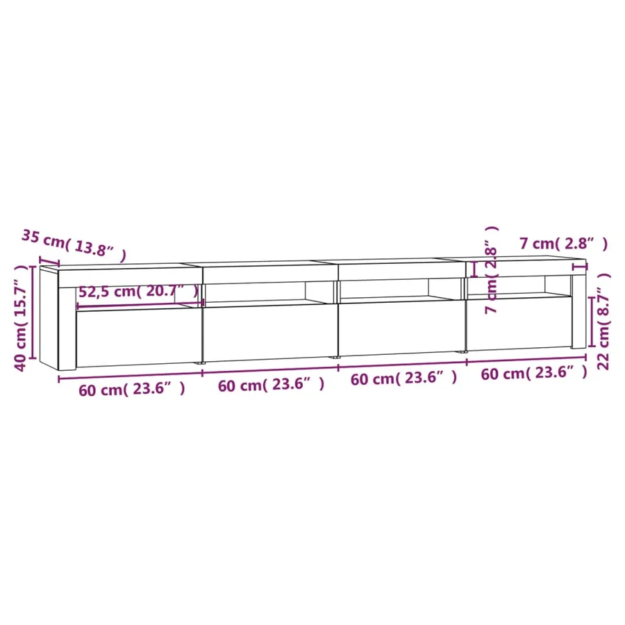 Meuble TV avec lumières LED Chêne fumé 240x35x40 cm - 12