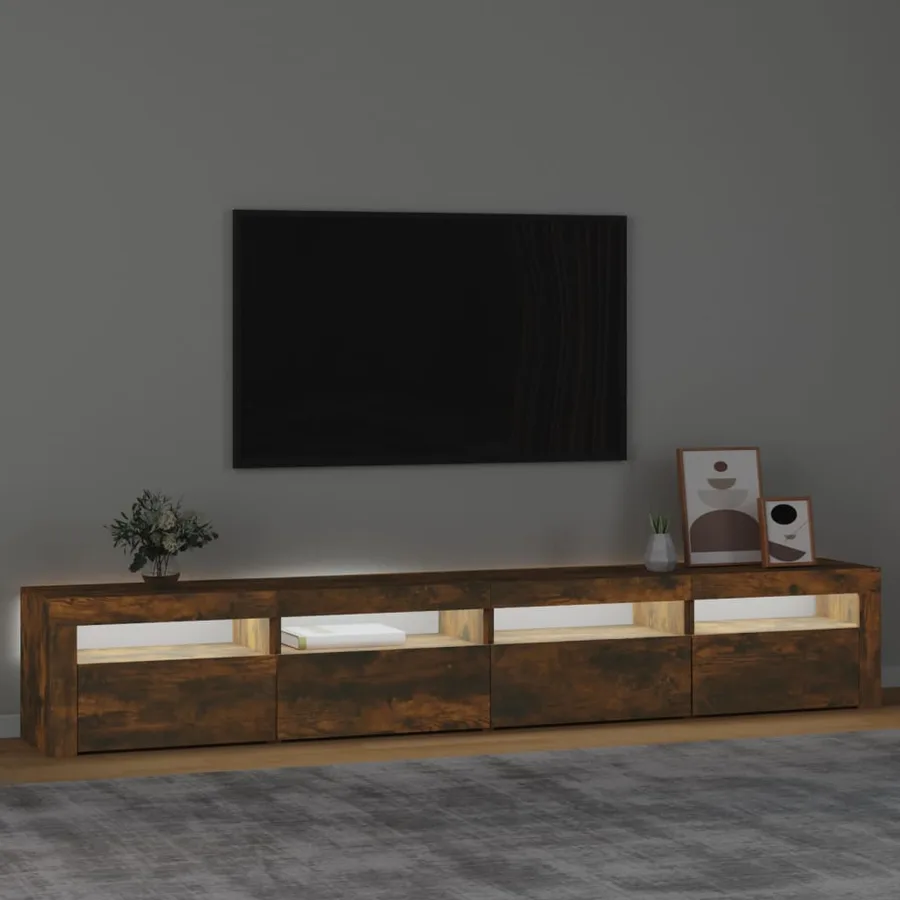 Meuble TV avec lumières LED Chêne fumé 240x35x40 cm - 3