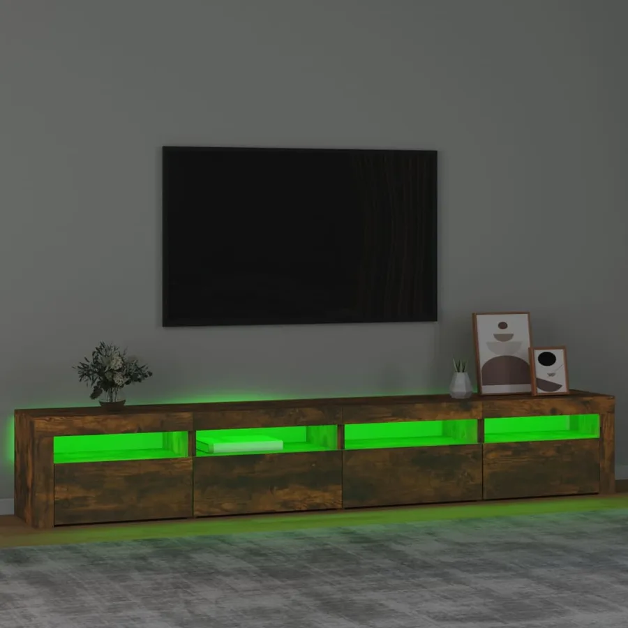 Meuble TV avec lumières LED Chêne fumé 240x35x40 cm - 4