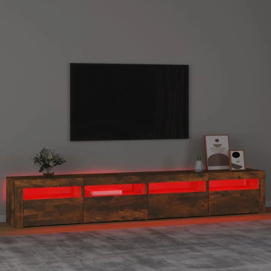 Meuble TV avec lumières LED Chêne fumé 240x35x40 cm - 5
