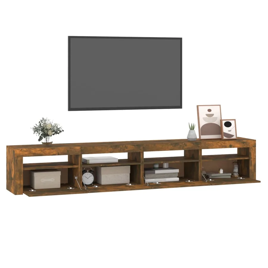 Meuble TV avec lumières LED Chêne fumé 240x35x40 cm - 6