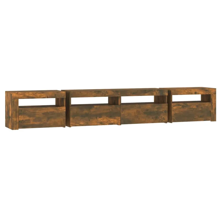 Meuble TV avec lumières LED Chêne fumé 240x35x40 cm - 8