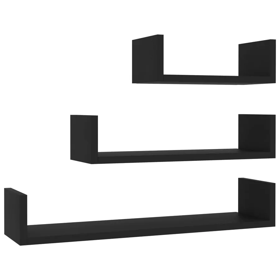 Étagères murales 3 pcs Noir Bois d'ingénierie - 2