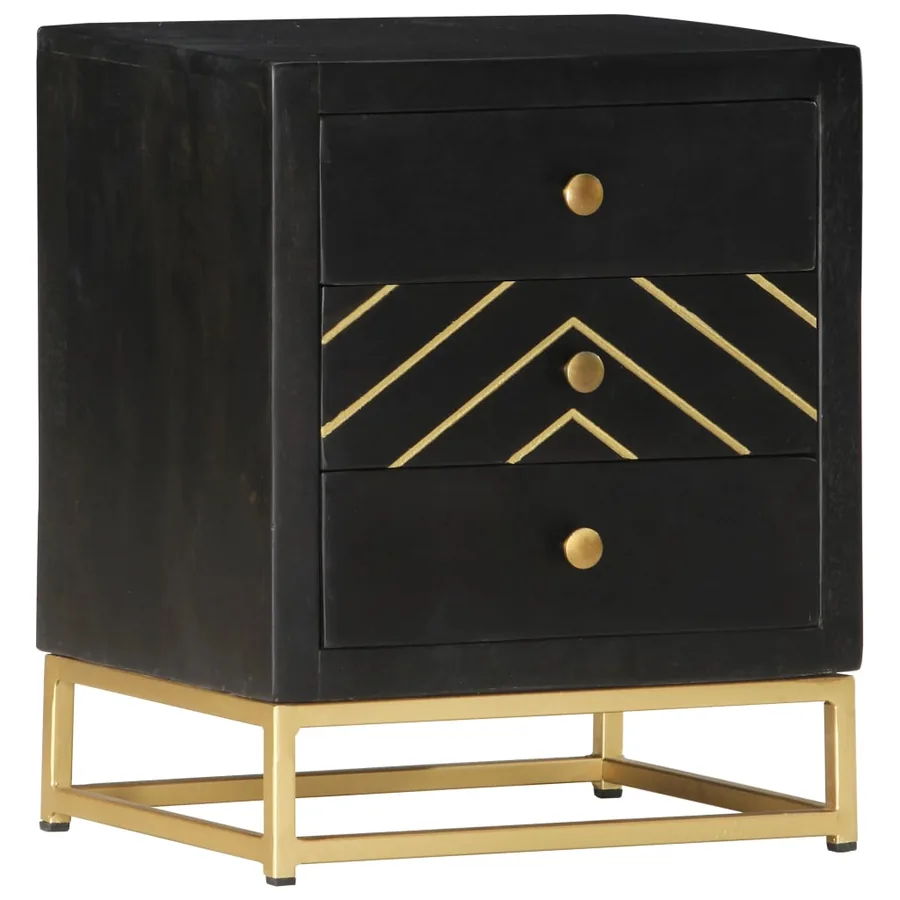 Table de chevet Noir et doré 40x30x50cm Bois de manguier massif - 10